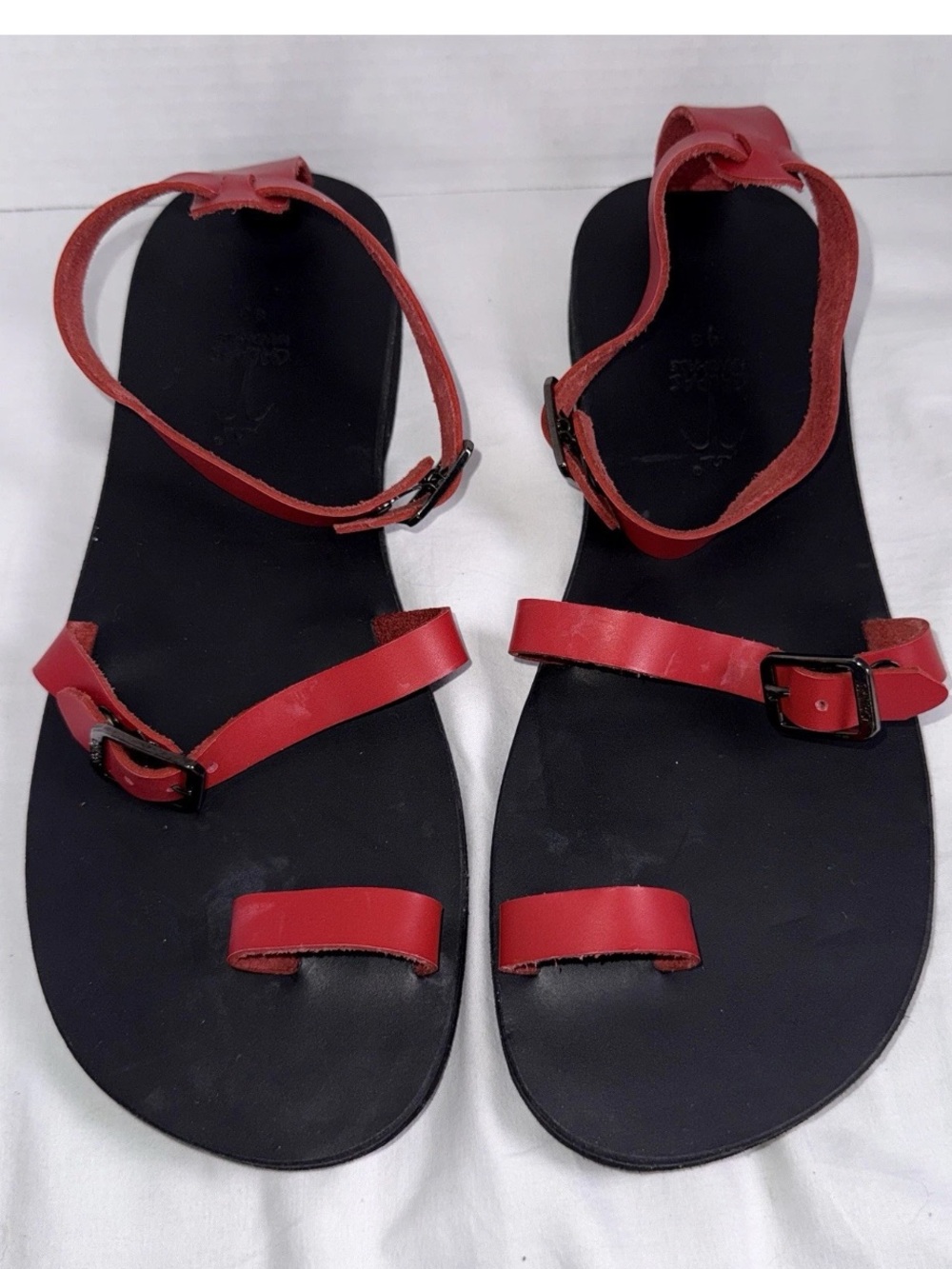 Calpas Men’s Sandal EU 43 US 11 Gladiator Toe Ring Hand Made Red Black - Picture 2 of 10
